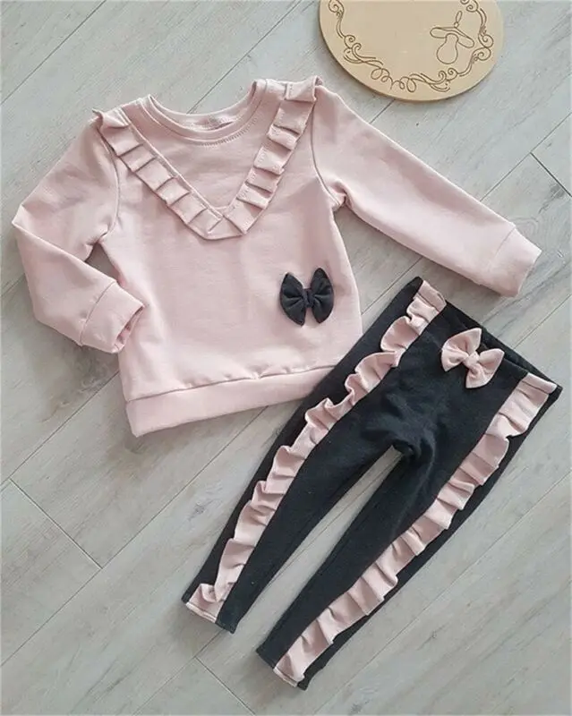 2Pcs Autumn Baby Girl Ruffle Sweatshirt Long Pants Leggings Outfit Toddler Kid Clothes 2PCS Clothing | Мать и ребенок