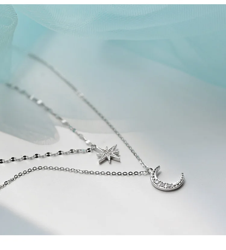 Ожерелье женское Двухслойное с подвеской в виде звезды и Луны | Украшения