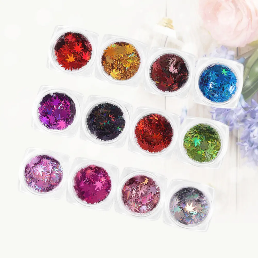 

12Pcs Maple Shaped Sequins Nail Sequins Eye Makeup Sequins Manicure Ornaments Glitter Sequins Nail Art Supplies