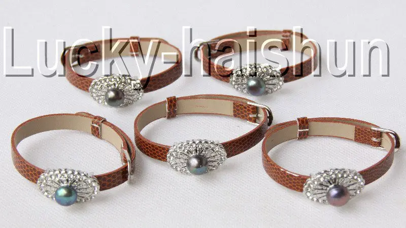 Бесплатная доставка&gt 5 шт Регулируемый эллипс кофе кожа белый жемчуг браслет