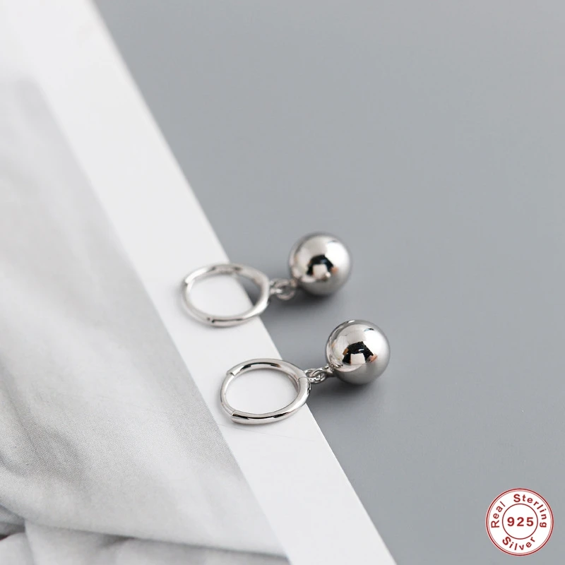 

GS 925 стерлингового серебра кулон из бисера серьга в виде кольца для девочек влюбленных унисекс Минималистский Pendientes женские изысканные сер...