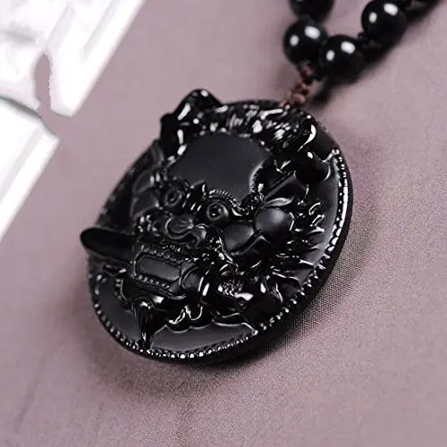 LETSFUN Изящные Ювелирные изделия ручная резьба природный обсидиан ФОО Собака Лев