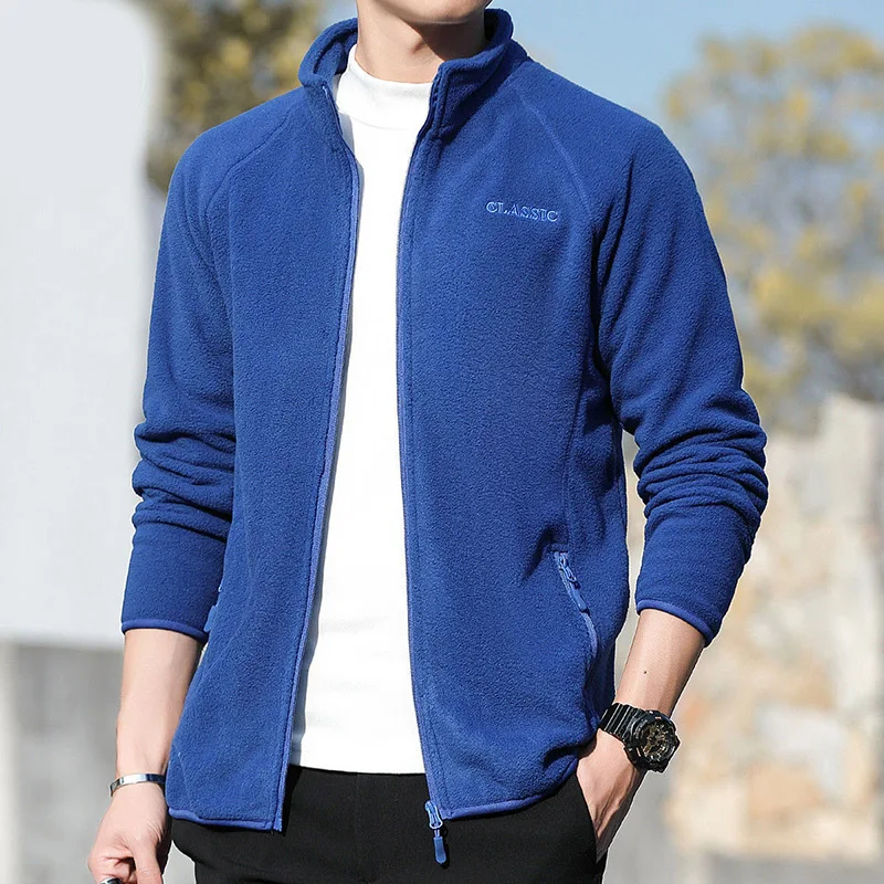 

2021 Autumn 5 Colors Men's Fleece Jacket Outdoor Sportswear Winter Coats Stand Collar Solid Color Male Clothes Streetwear