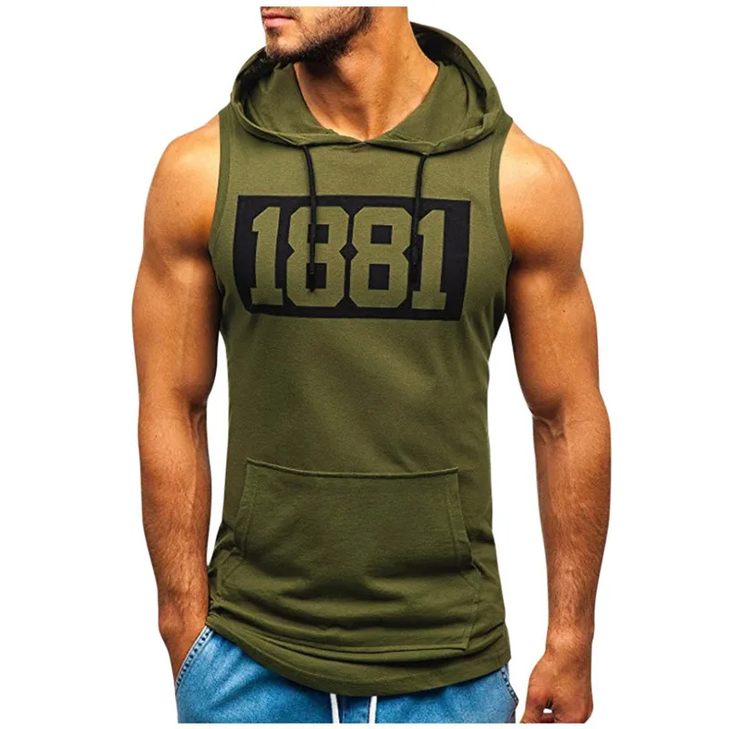 Mens T Shirt Fitness Muscle Sleeveless Hoodie Top Bodybuilding Gym Tops Vest Workout T-shirt Pocket Tight Dropship | Мужская одежда