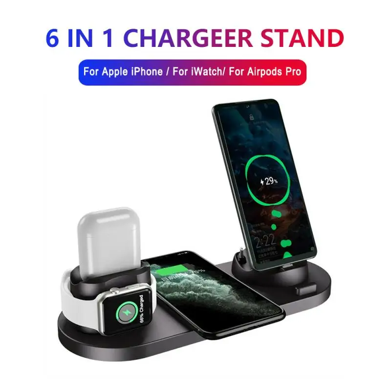 Сек 6 в 1 Qi Беспроводное зарядное устройство для IPhone 11 Pro X XS Max XR док-станция Iwatch Apple