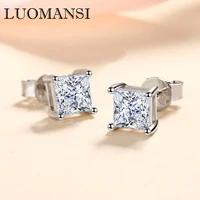 luomansi s925 silver real 0 5 1ct square moissanite earrings passed diamond test womens wedding jewelry party birthday gift