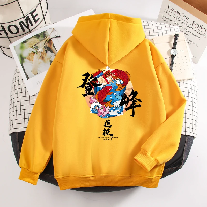 Womens Winter Tops Velvet Pullover Hoody Sweatshirt Chinese Streetwear Loose Hoodies Fleece Drawstring Unisex Sweetshirts Winter
