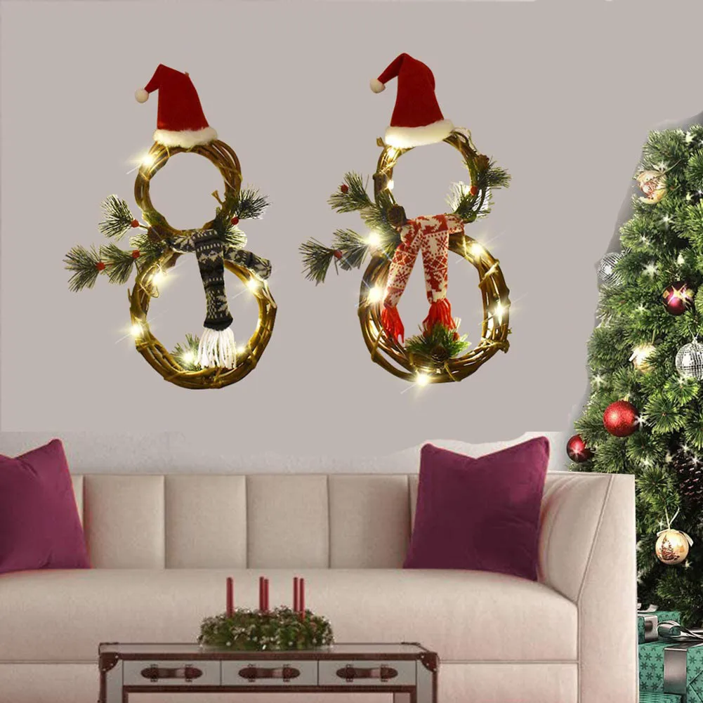 

1pc Christmas Wreath With Light Garland Wall Hanging Ornament With Berrie Decoration 2022 New Year Home Decoration