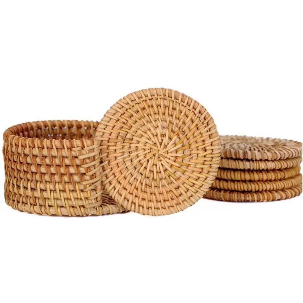 

1 Set Handmade Vine Woven Coasters Holder Teapot Round Home Mat Table Coffee Desktop Kitchen Heat Insulation Rattan Accesso V8D5
