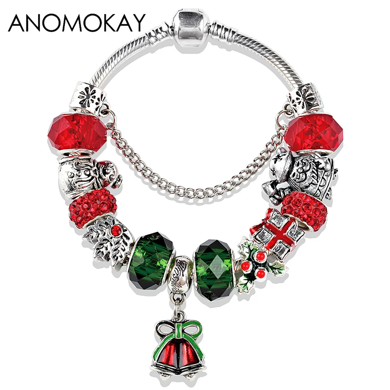857 European& American Trendy Christmas Apple Charm Bracelet& Bangle Red Flower Crystal Diy Bead Bracelet Jewelry for Women - Окраска металла: 857