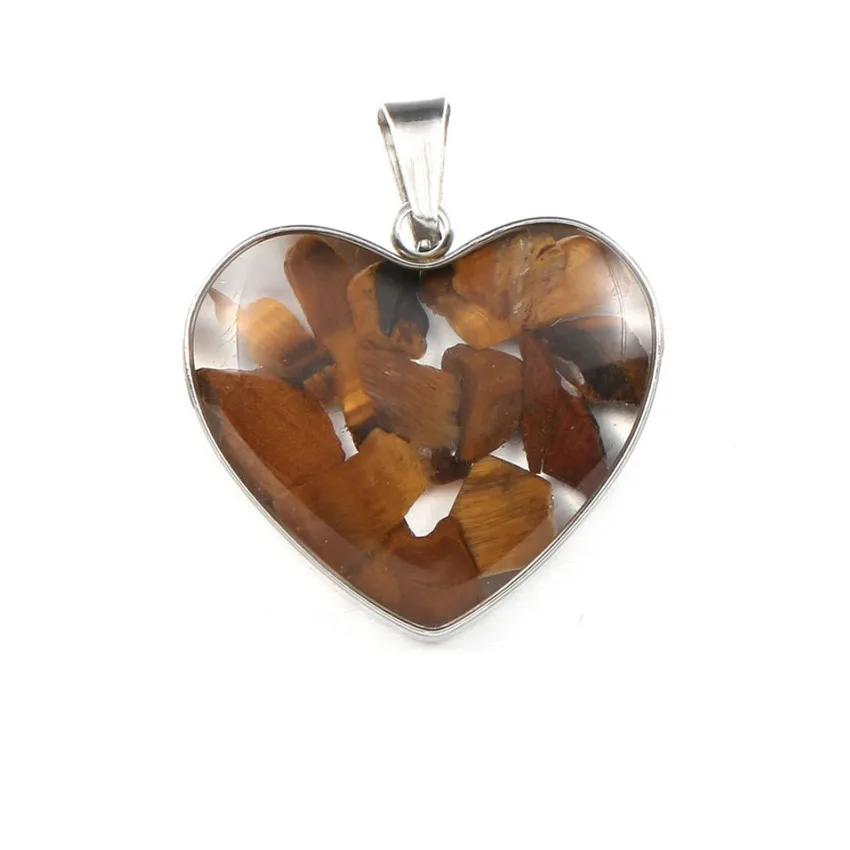 

Romantic Style Silver Plated Love Heart Tiger Eye Stone and Resin Pendant for Women Red Coral Jewelry
