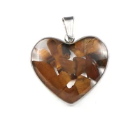 romantic style silver plated love heart tiger eye stone and resin pendant for women red coral jewelry