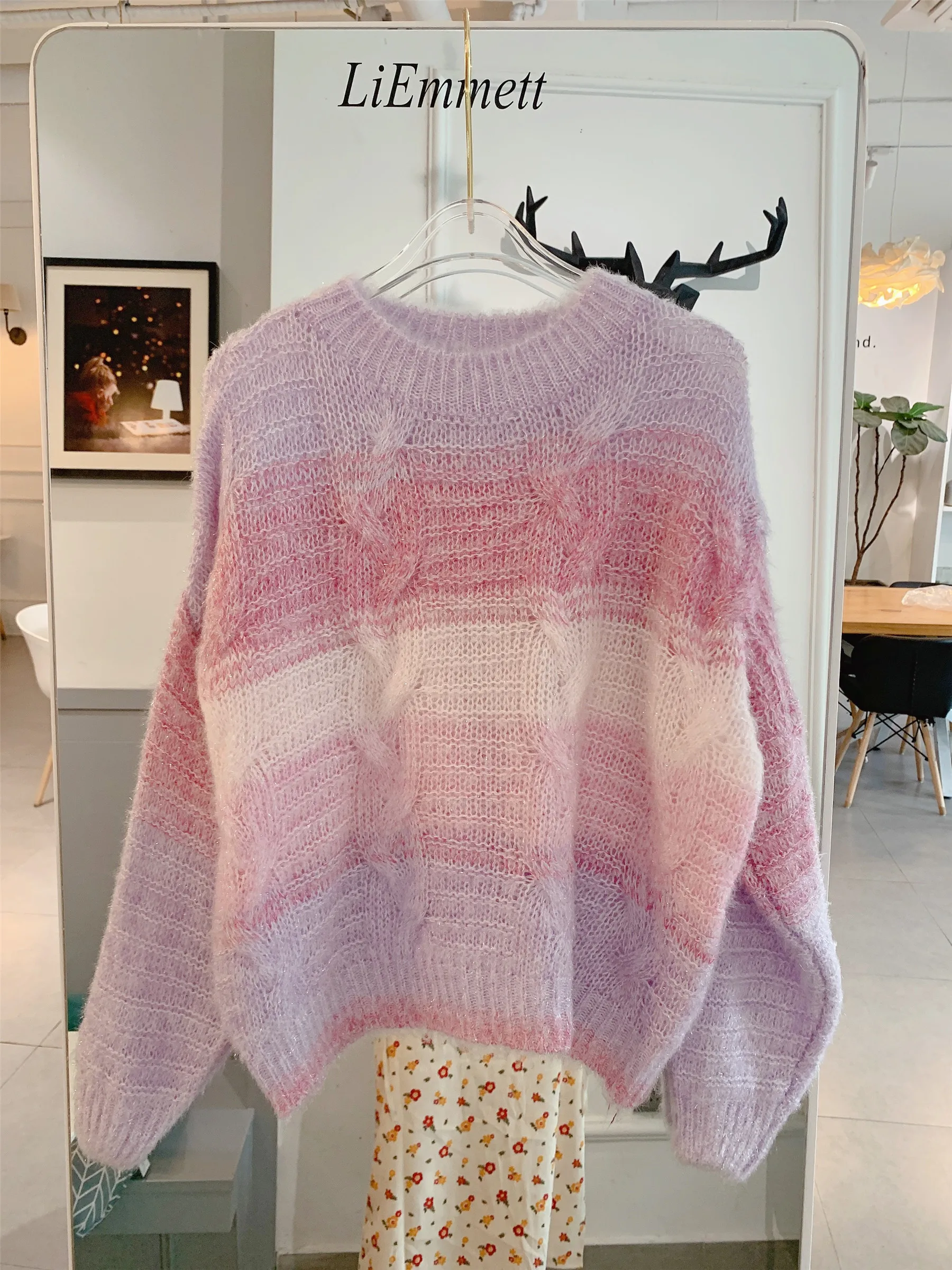 

woman sweet style rainbow gradient sweater autumn / winter 2020 new round neck loose and thin Pullover warm sweater for women
