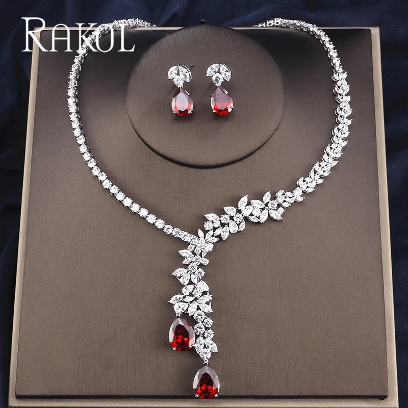 RAKOL Роскошные Искрящийся Блестящий кубический циркон серьги ожерелье тяжелый