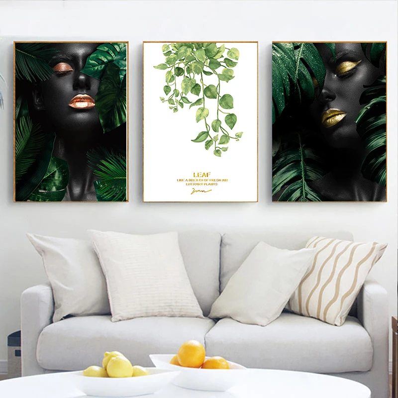 

Modern Abstract Sexy Girl with Leaf on Canvas Paintings Art Fashion Women Posters and Print Wall Art Pictures for Living Room