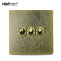 3 Gang Triple Wall Light Switch Toggle Switch Stainless Steel Metal Panel Brass Knob Antique Bronze Brown Handmade
