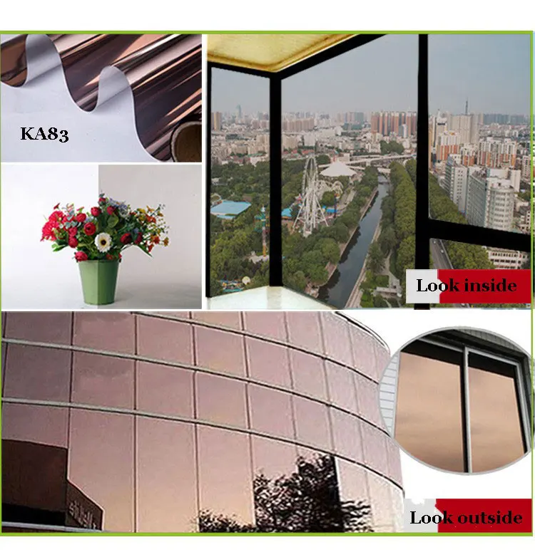 

One Way Mirror Window Film Privacy Sun Blocking Heat Control Anti UV Reflective Self Adhesive Glass Tint for Home Office Silver