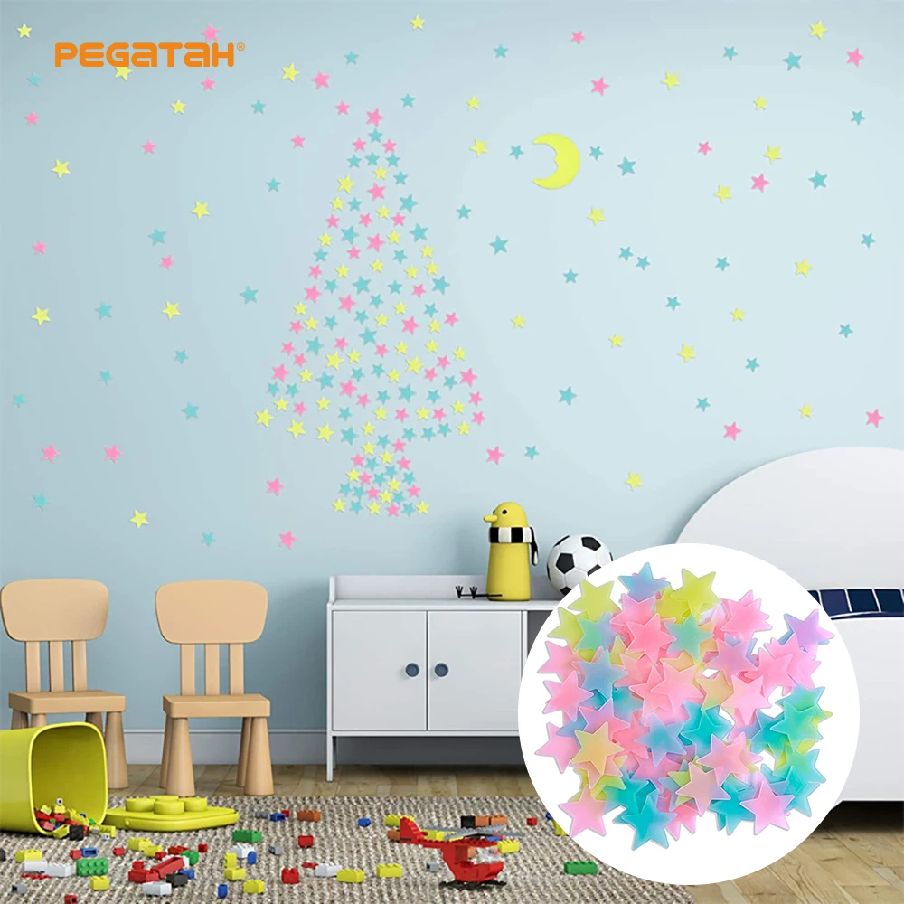 

100pcs Luminous Wall Stickers Glow In The Dark Stars Sticker Decals for Kids Baby rooms Colorful Fluorescent Stickers