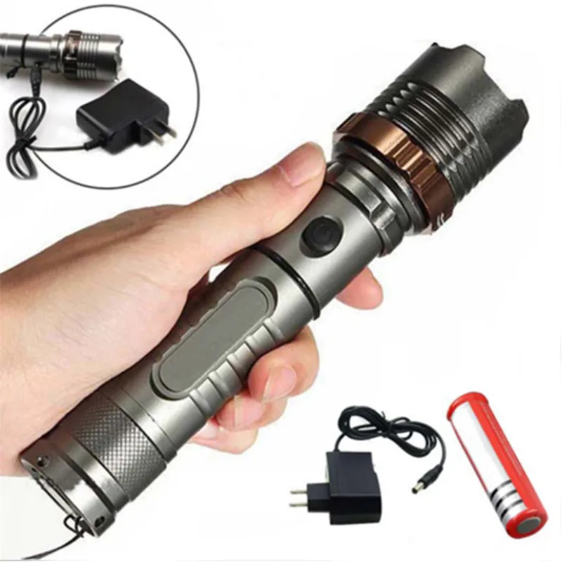 

T6 Led Rechargeable Flashlight 200000LM Camping LED Flashlight Alumiun Alloy Waterproof Light Tactical Police Outdoor Tool