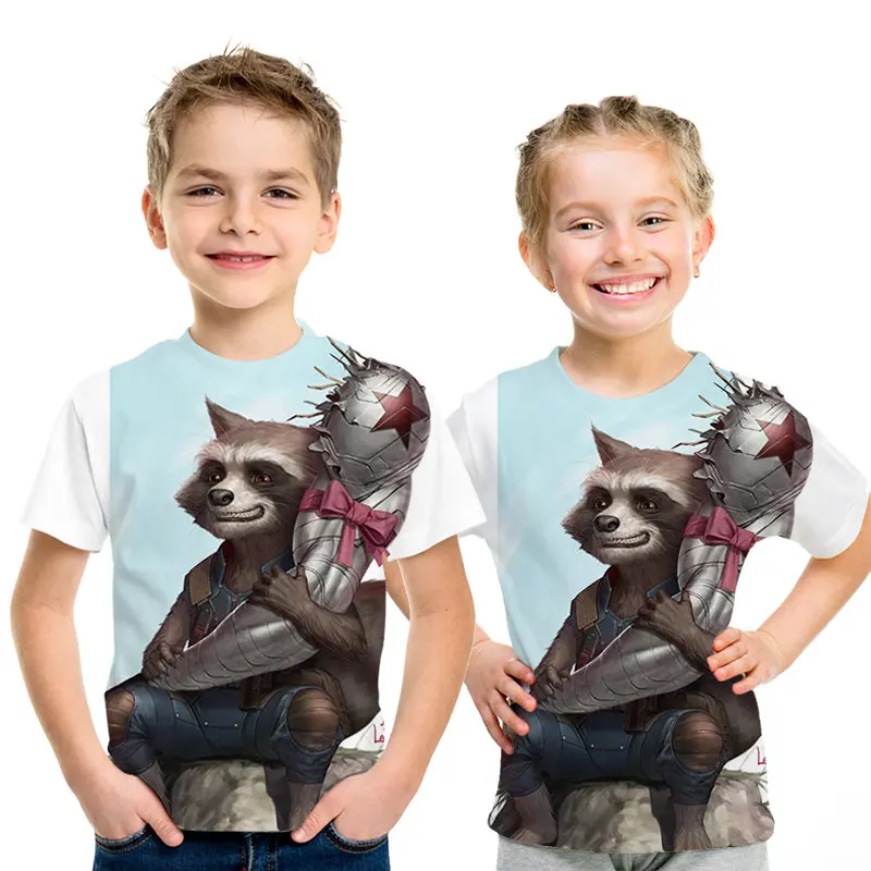Забавная футболка с 3D ракетой и енотом Детская круглым вырезом изображением