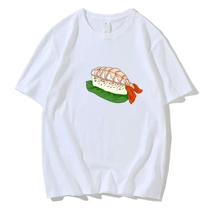 Women Short Sleeve Streetwear Sushi Pattern Print Tshirt Female Tees Top White Ladies Graphic T-shirts Fashion Clothes 2022