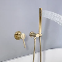 bath shower faucet set solid brass brushed gold mixer tap hot and cold wall mounted single handle with handheld shower