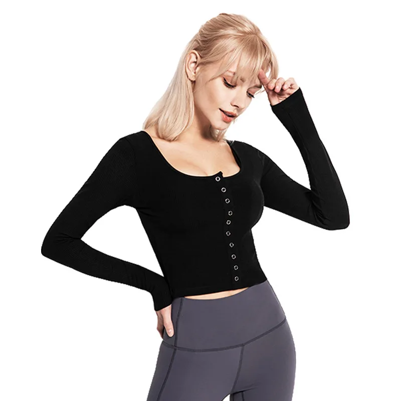 

Breathable Quick-drying Sports Top Round-neck Yoga Top Slim Slimming Fitness Clothing Long-sleeved Threaded Tank Tops Women