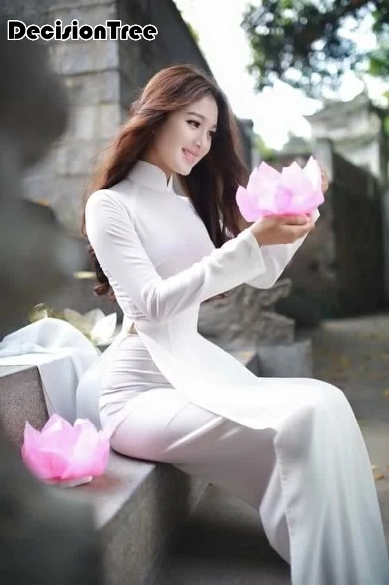 2021 белый aodai Вьетнам традиционная одежда для женщин ao dai халаты и брюки китайское