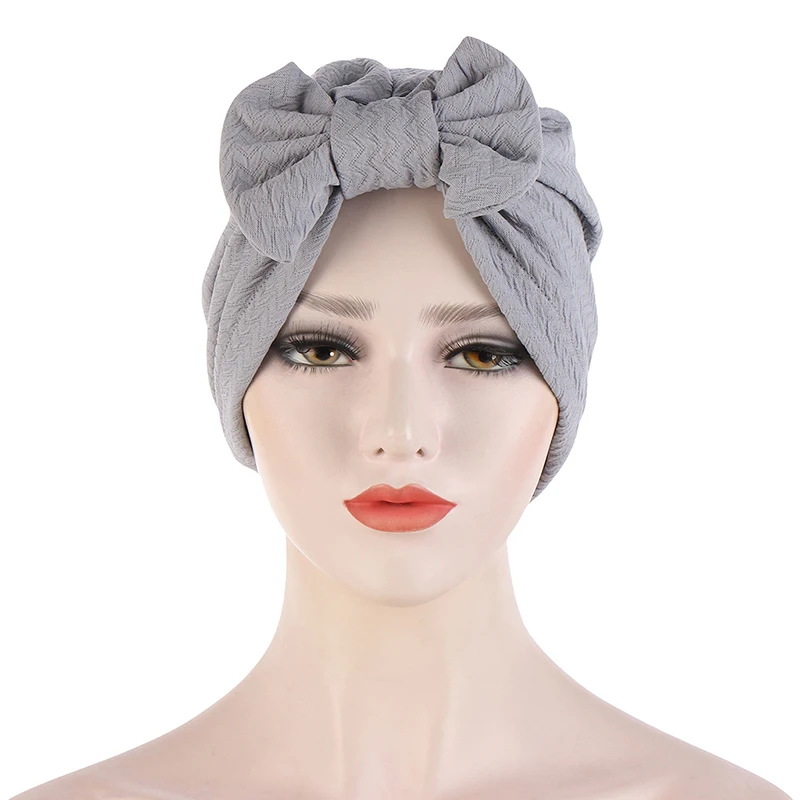 

Muslim Solid Color Bonnet Big Bowknot Stretch Hijab Turban Scarf Soft Headwear Sleep Cap Head Wrap Chemo Cancer Hat Bows Beanies