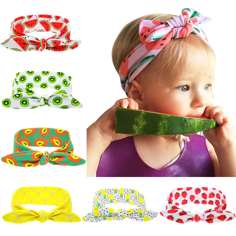 

Summer Baby Hair Accessories Watermelon Printed DIY Elastic Hair Band for Children Girl Rabbit Ears Baby Headband Kids Headwrap