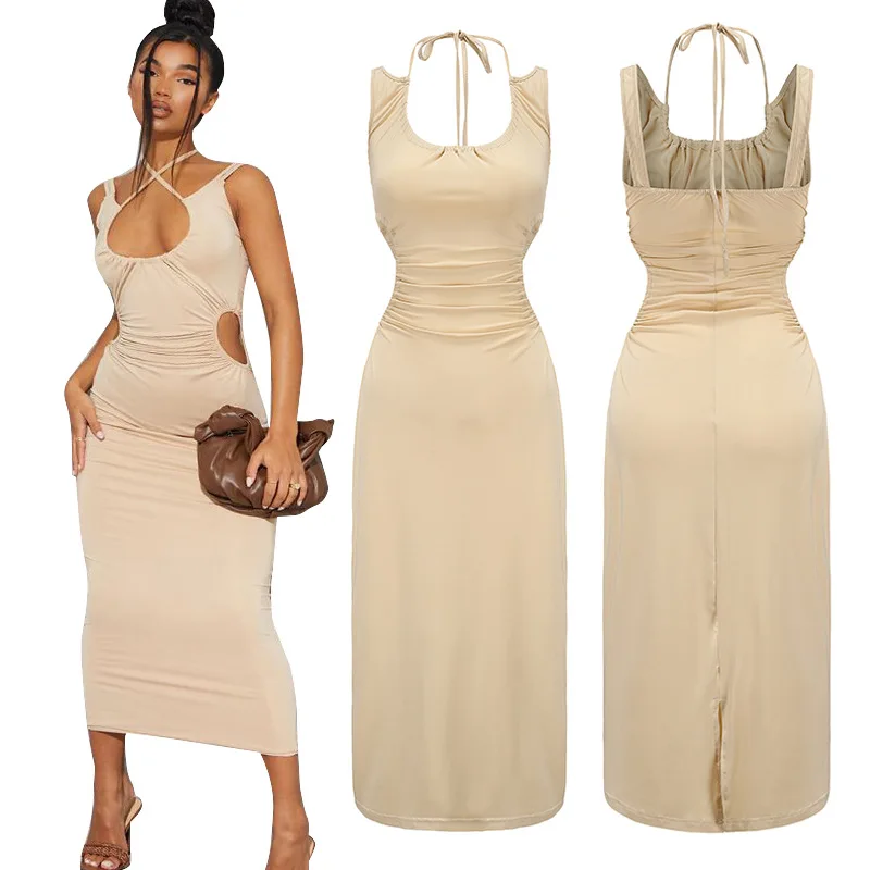 

Black Dress Nightclub Sexy Hollow Slim Cross Strap Dress Summer 2021 Office Elegant Women's Clothing Dresses