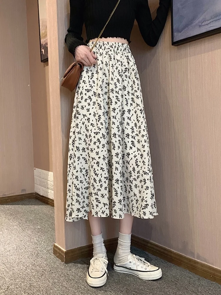 Юбка Женская средней длины вертикальная с цветочным принтом весна осень лето