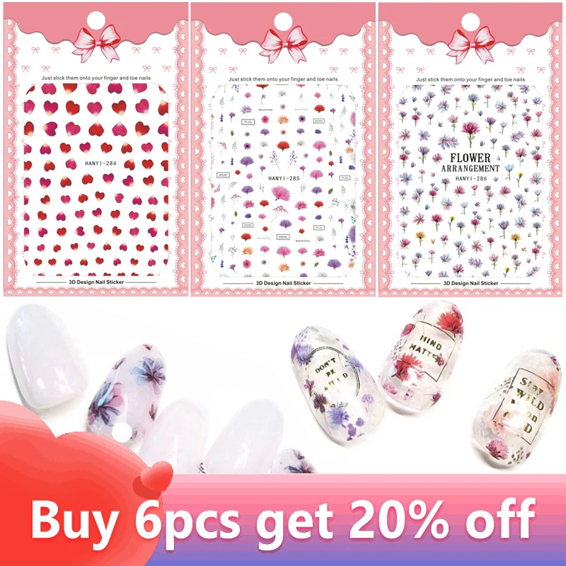 

1 Sheet Flower Nail Sticker Japanese Design Adhesive 3D Nails Decals Charm Slide DIY Nail Art Decorations Manicure Tools