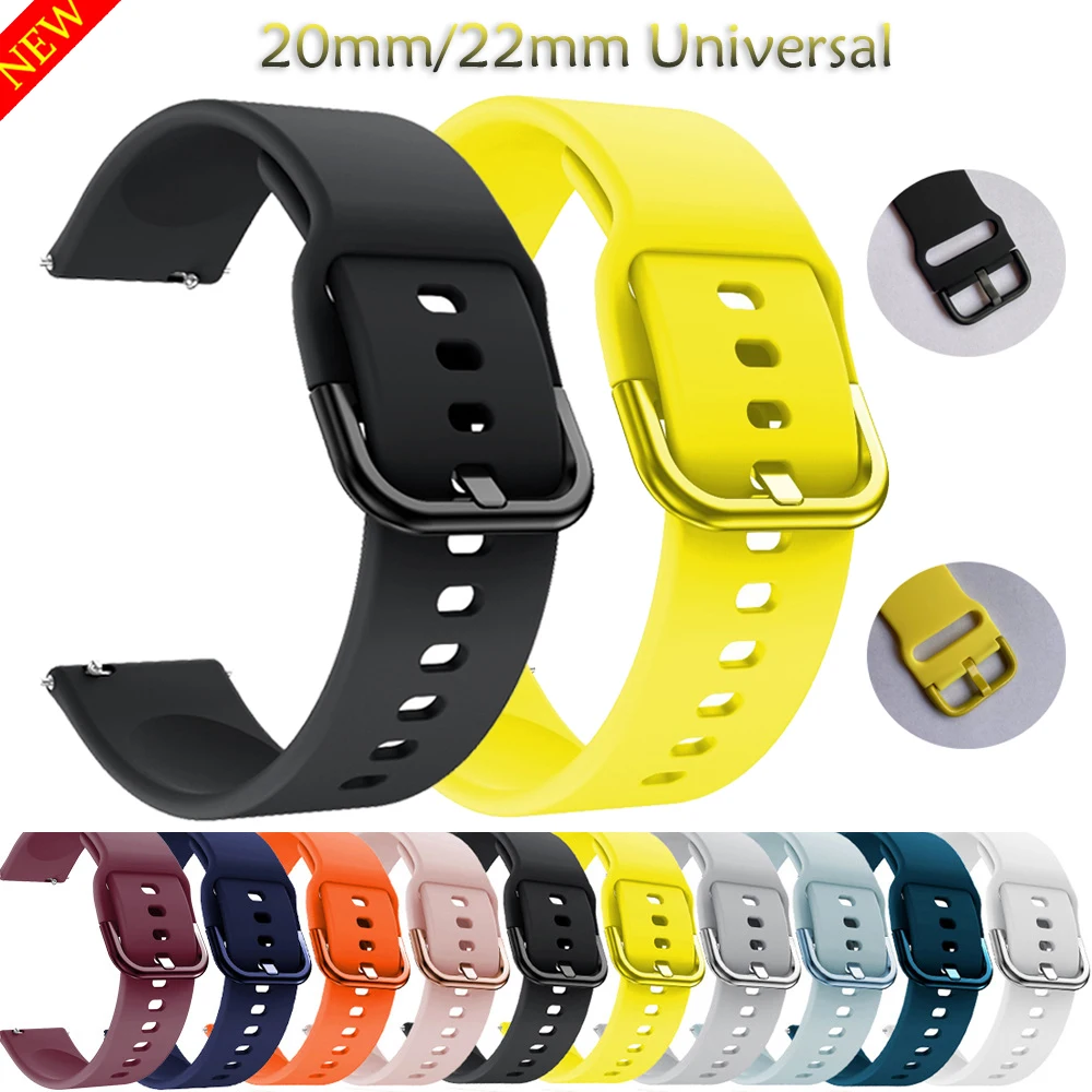 

20mm 22mm Universal Silicone Strap for Samsung Galaxy Watch 3 Active Soft Sports Watchbands for Huawei GT 2 Pro 2E Honor Magic 2