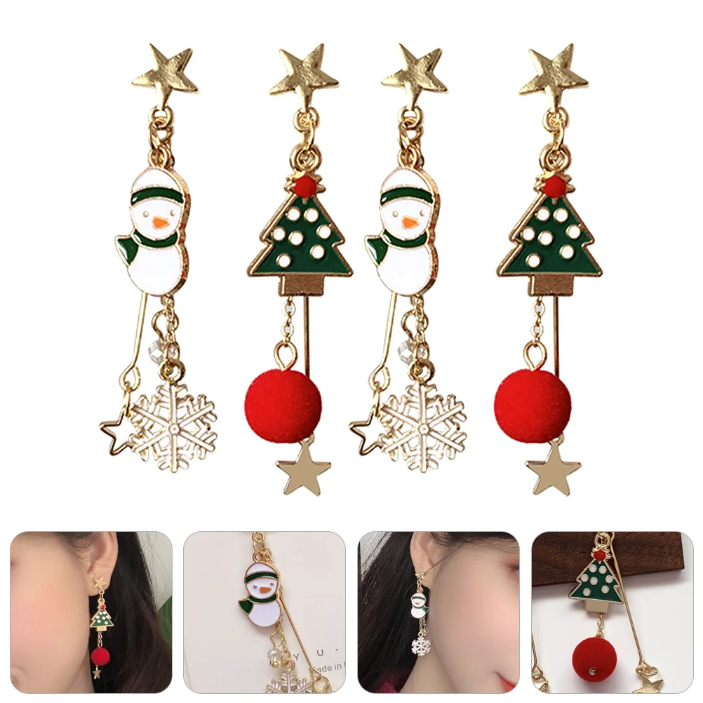 

2 Pairs Asymmetric Christmas Eerring Lovely Festival Eardrop Decor