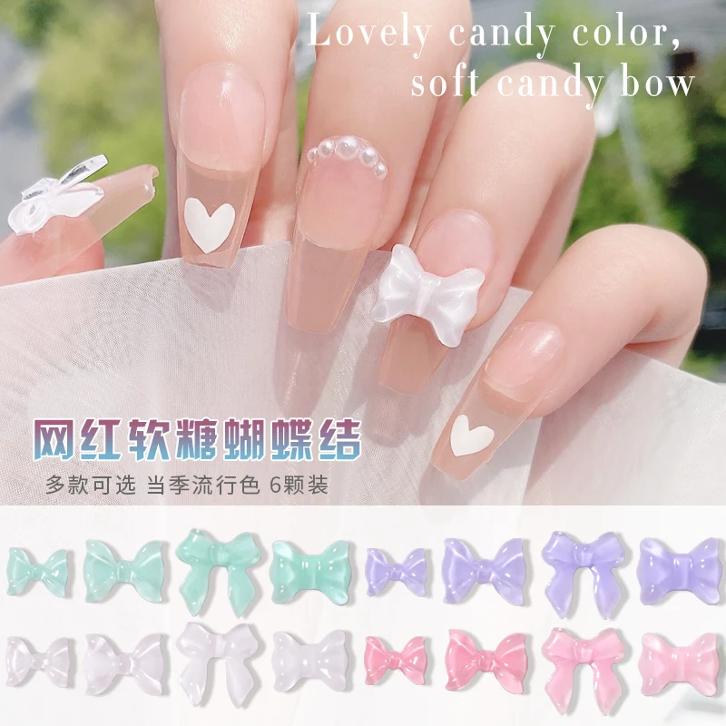 Nail bowknot soft glue in 2021 3D Nail Charms 5pcs, White AB Rhinestones Bow Ties, Resin Nail Art Decorations