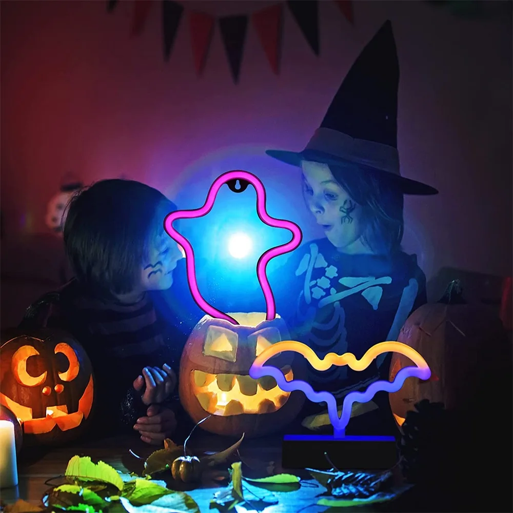

LED Ghost Night Light Neon Lights Sign Wall Art Sign Night Lamp For Kids Bedroom Living Room Night Lights Halloween decor gift