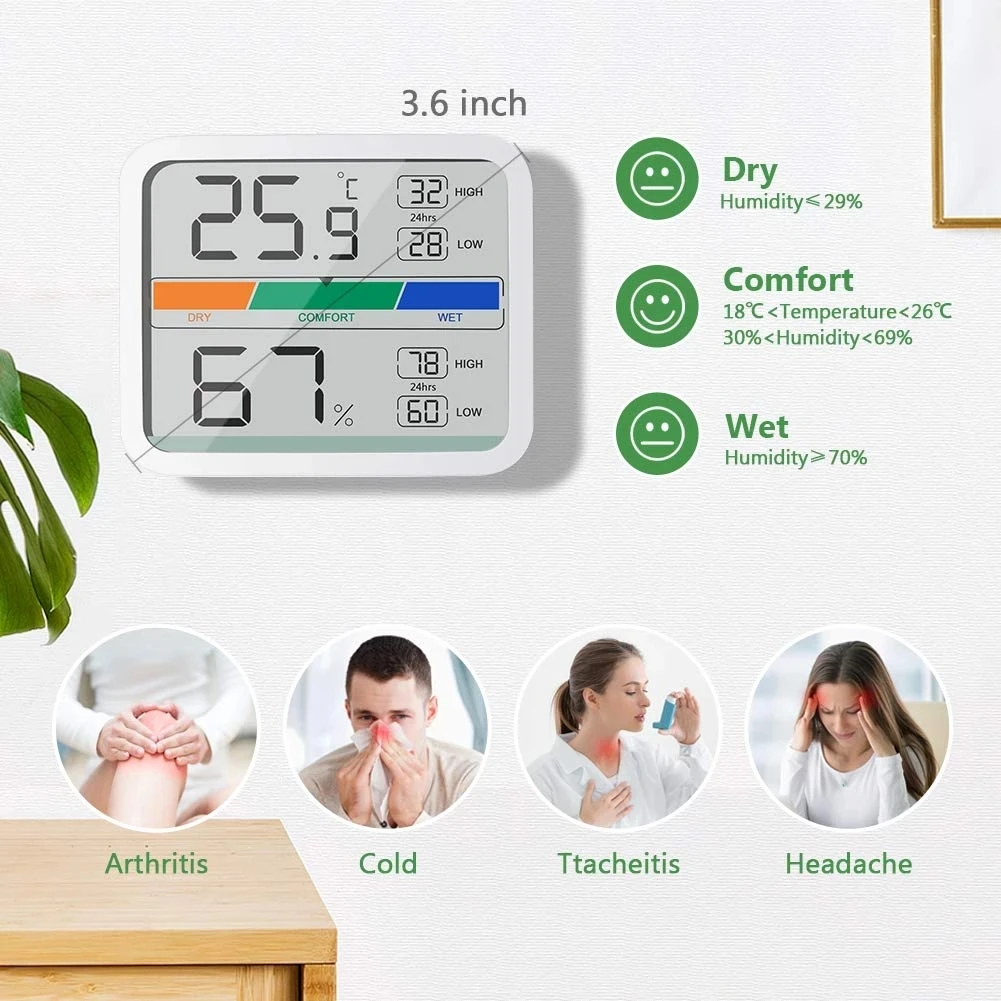 2021 Miiiw LCD Digital Thermometer 2 Hygrometer Indoor Thermo-Hygrometer with Magnet MIN/MAX Records for Room Climate Control |