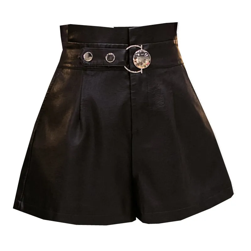 

Шорты женские Асимметричные из искусственной кожи с высокой талией и круглым ремнем