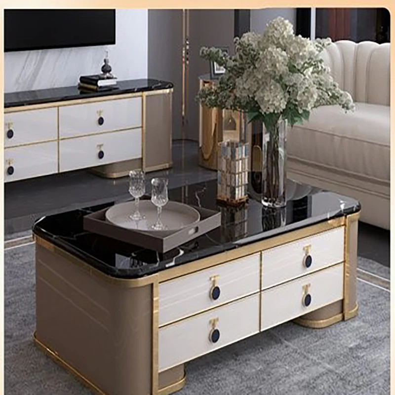 

Hong Kong-style new marble light luxury coffee table TV cabinet post-modern minimalist combination furniture high model premises