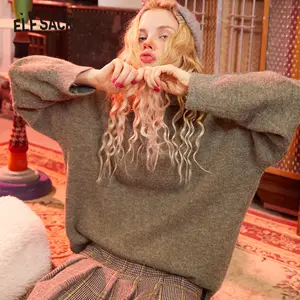 Женский вязаный пуловер ELFSACK, разноцветный однотонный Повседневный пуловер с рукавами-фонариками и высоким низом, зима 2020