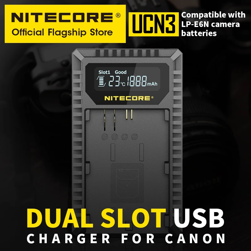 

NITECORE UCN3 Camera Battery Charger Digital USB Dual Slot Charger DC 5V 2A for Canon LP-E6N EOS 5DS 6D 7D 90D R5 R6 Ra 60D 70D
