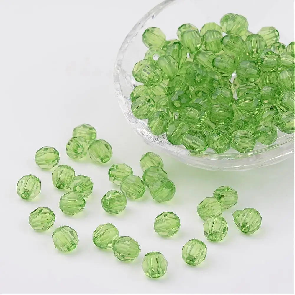 

500g Transparent Acrylic Beads Faceted Round Pale Green 8mm Hole: 1.5mm about 1800PCS/500g
