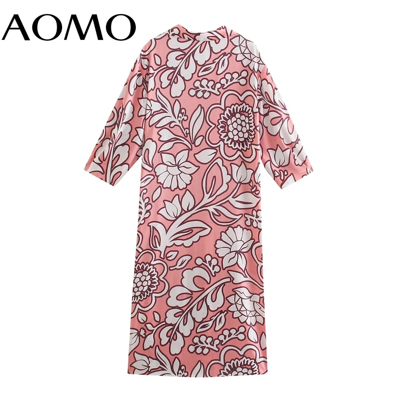 

AOMO 2021 Autumn Fashion Women Flowers Print Oversized Shirt Dress Office Ladies Midi Dress 5Z190A