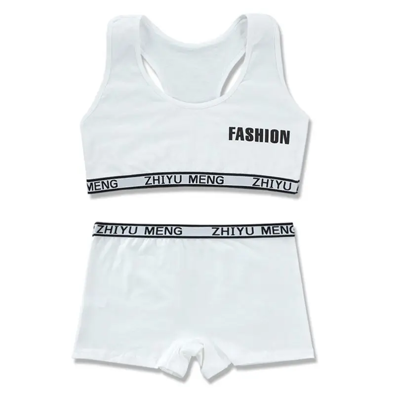 Teenager Sport Cotton Underwear Set Young Girls Racerback Letters Bra Boyshort X3UE