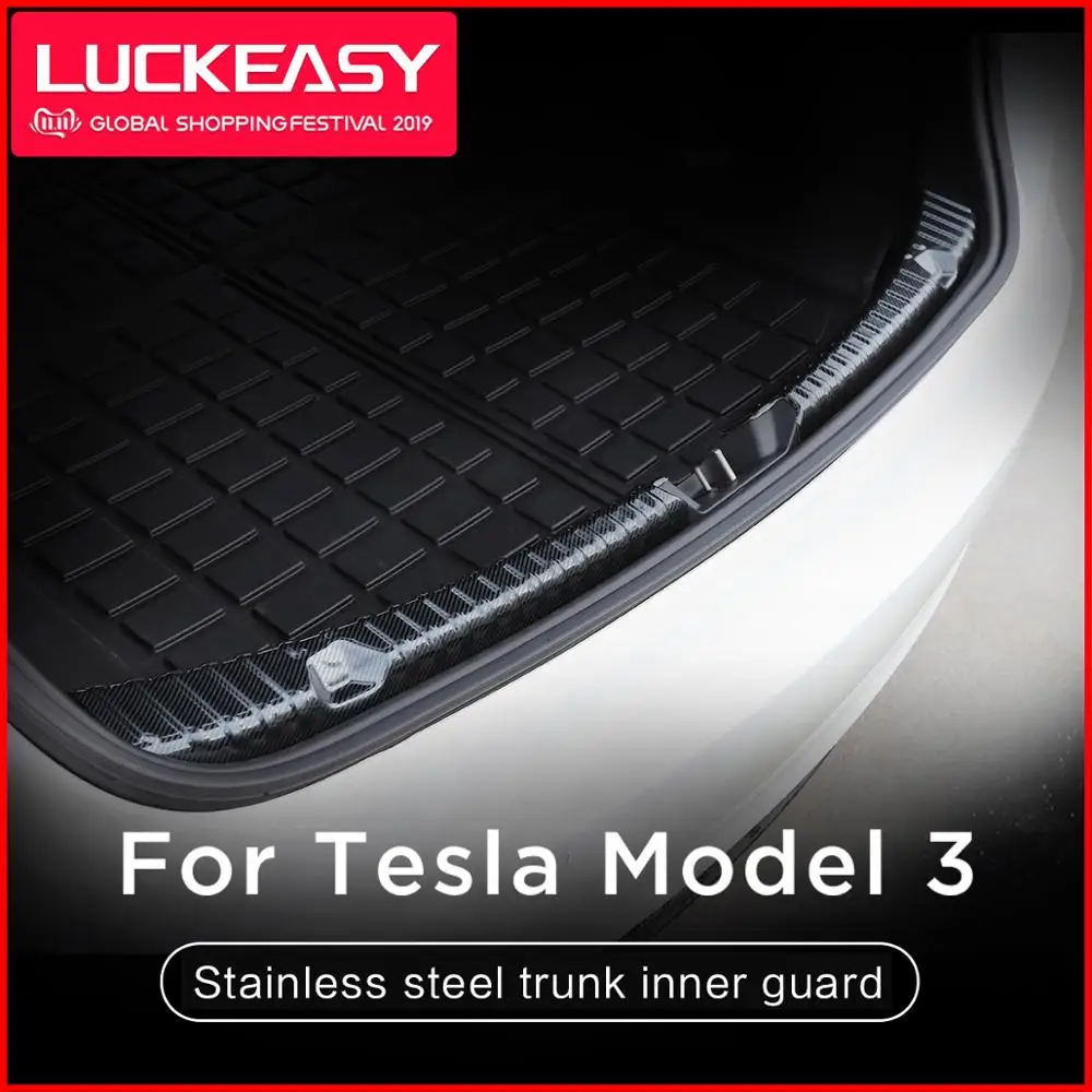 LUCKEASY внутренняя защита багажника из нержавеющей стали для Tesla модель 3- автомобильный ВНУТРЕННИЙ Задний бампер Накладка