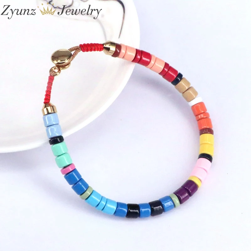 

5PCS, Enamel Tile Beads Bracelets, Colorblock Bracelets, Enamel Beads, Trendy Tila, Stacking Bracelets, Bohemian Bracelets