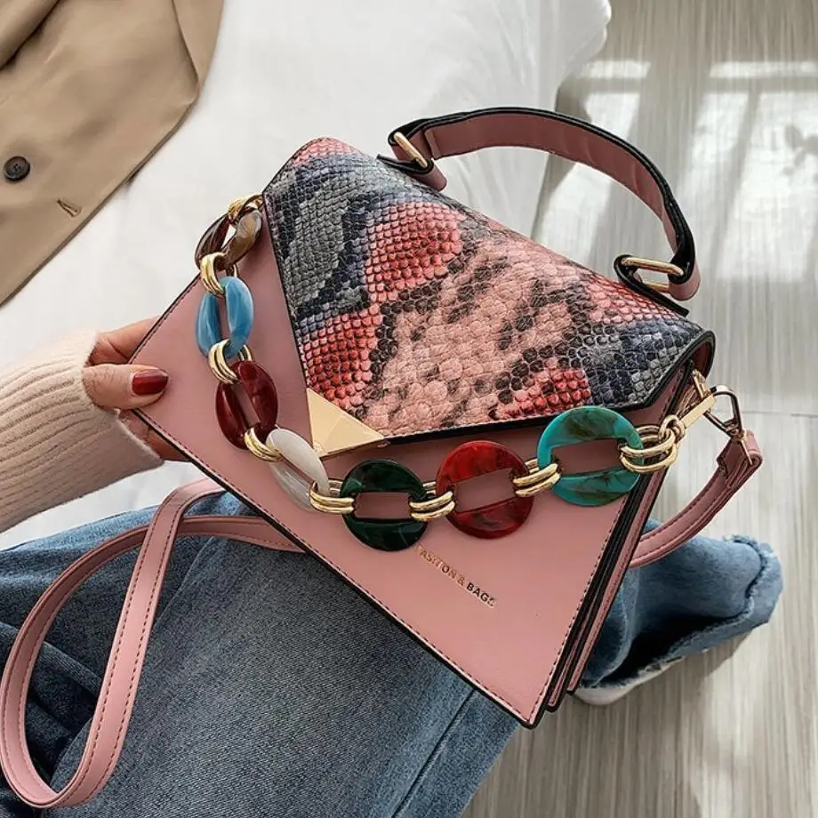 

Vintage Contrast color Tote bag 2021 Fashion New Quality PU Leather Women's Designer Handbag Serpentine Shoulder Messenger Bag