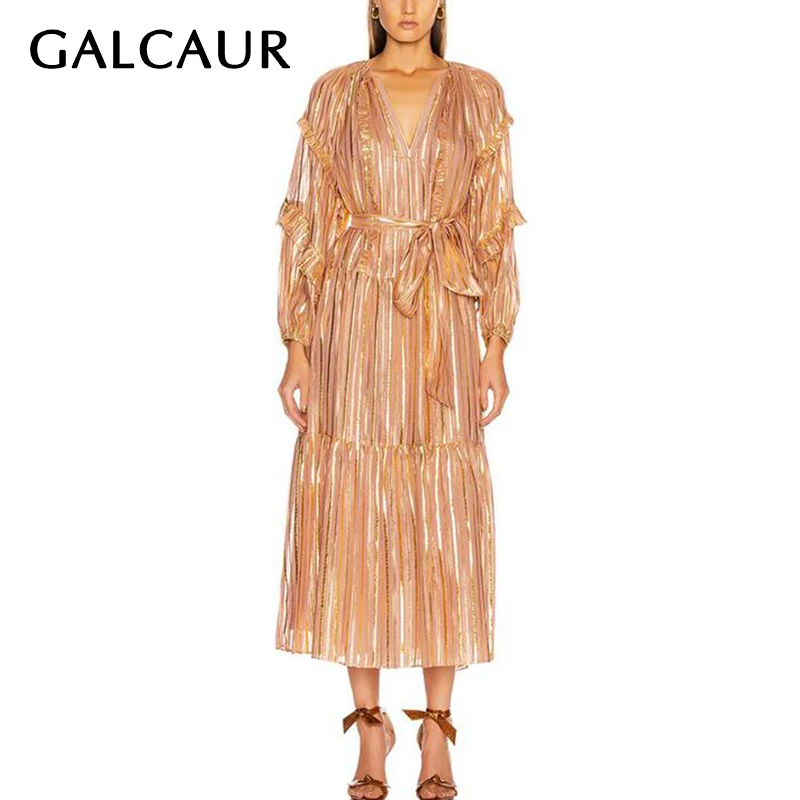 GALCAUR винтажные полосатые популярные цветные платья для женщин с круглым вырезом