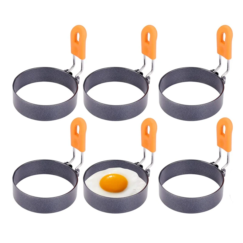 

6-упаковка, нержавеющая сталь яйца кольца, кольца яйца для обжаривание яиц маффины, яйцо, Пособия по кулинарии кольца с защитой от ожогов руч...